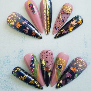 Long Stiletto Press on Nails "Happy Autumn"